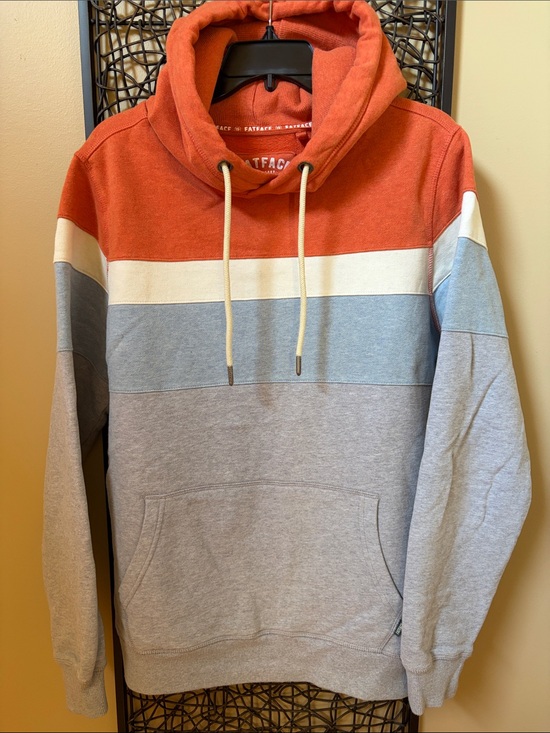 Fatface Other - Men's Colorblock Pullover Hoodie in Rust, Light Blue & Gray